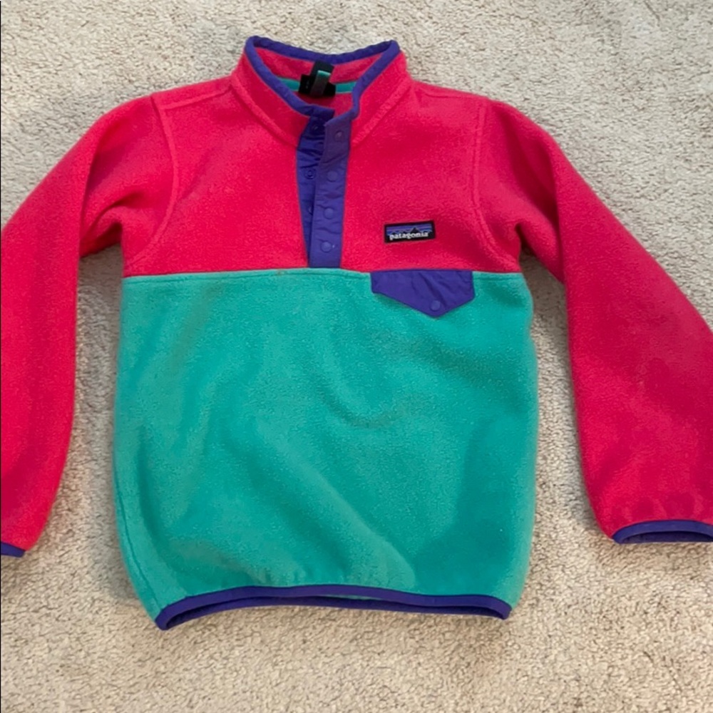 Girls Patagonia fleece size 5 pink and turquoise